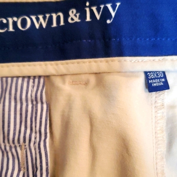 CROWN & IVY 38 X 30 STRAIGHT FIT FLAT FRONT BEIGE MOTION FLEX PANTS - Picture 4 of 4
